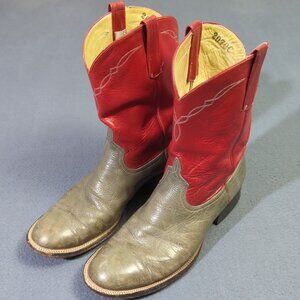 Anderson Bean Boots Men's 12B Gray With Red Uppers Round Toe Western Cowboy